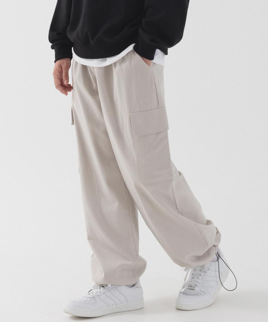 PIANER String Wide Cotton Cargo Pants (Light Beige)