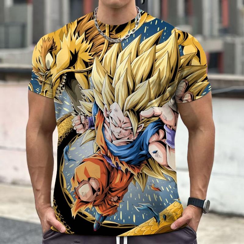 2026 Summer Dragon Ball Retro Fitness T-shirt Men's Oversized 3D Printed Short-sleeved