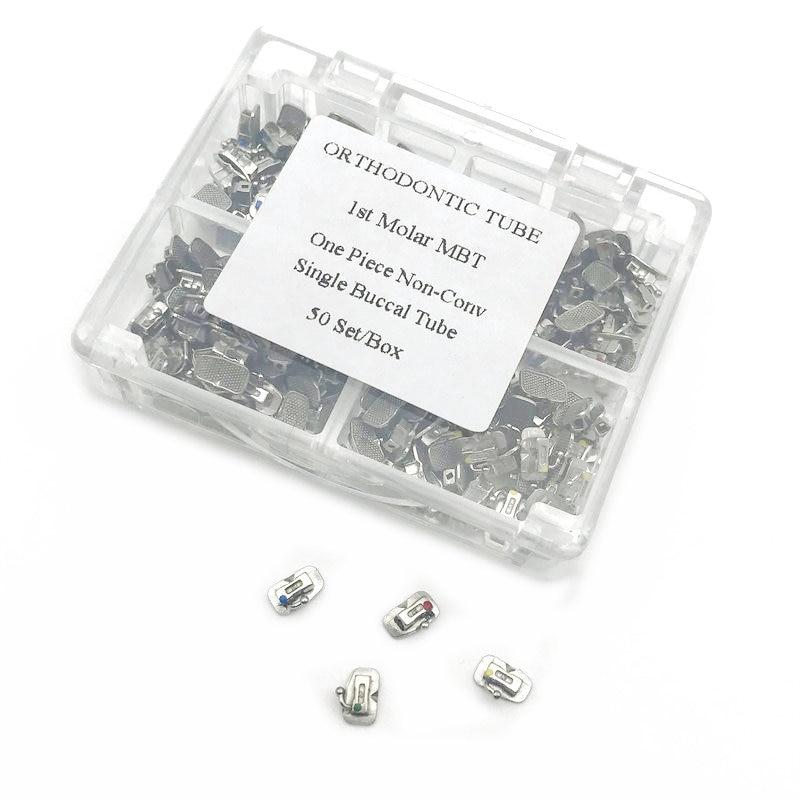 

200 шт./50 комплектов, стоматологическая буккальная трубка MBT, тип 1-го моляра, ортодонтическая 0,022, неконвальная одинарная буккальная трубка MBT One Piece