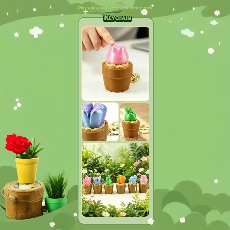 3D Printed Pot Clicker Keychain Cute Mini Fidget Clicker Toy Portable Stress Relief Keyring Edc Pendant Gift For Kids