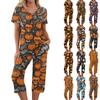 2 Piece Sets For Women Short Sleeve Top And Pants With Pockets Workout Soft Halloween Print Sets