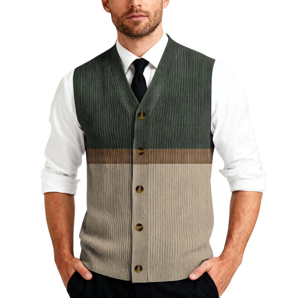 Men's V-Neck Sleeveless Knit Cardigan Vest