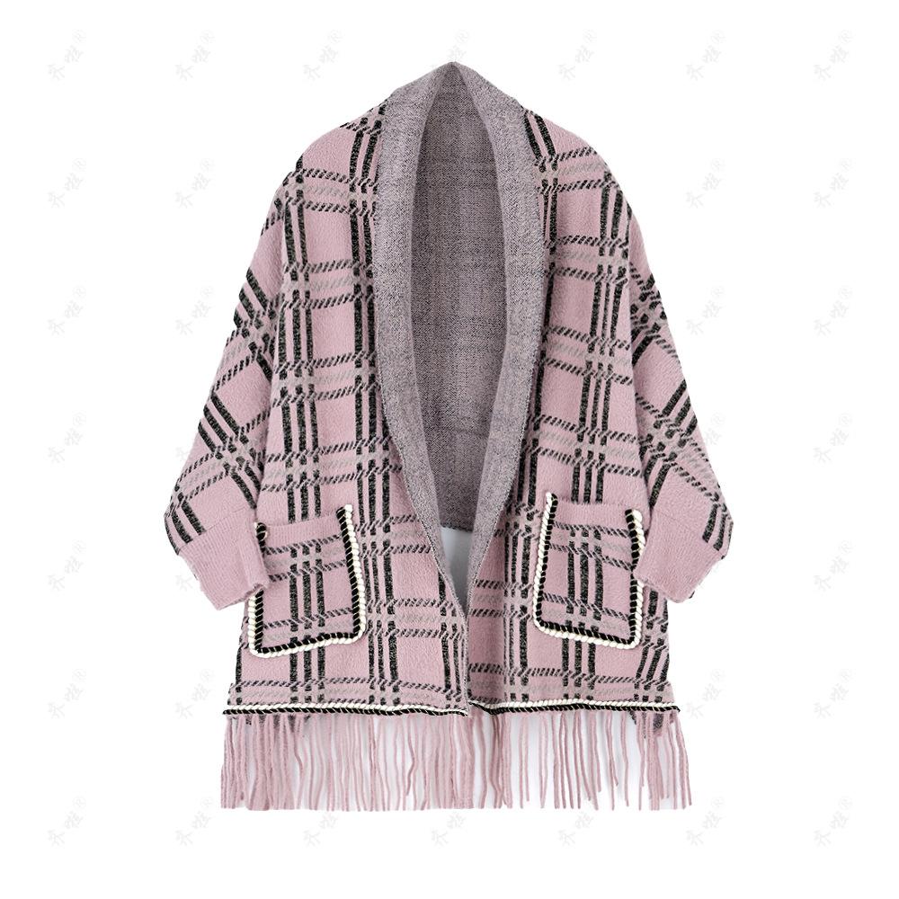 

DX Осень и зима Новый большой размер искусственная норка утолщенная клетчатая накидка вязаная с рукавами шаль универсальный ципао с бахромой шарф для женщин One Size