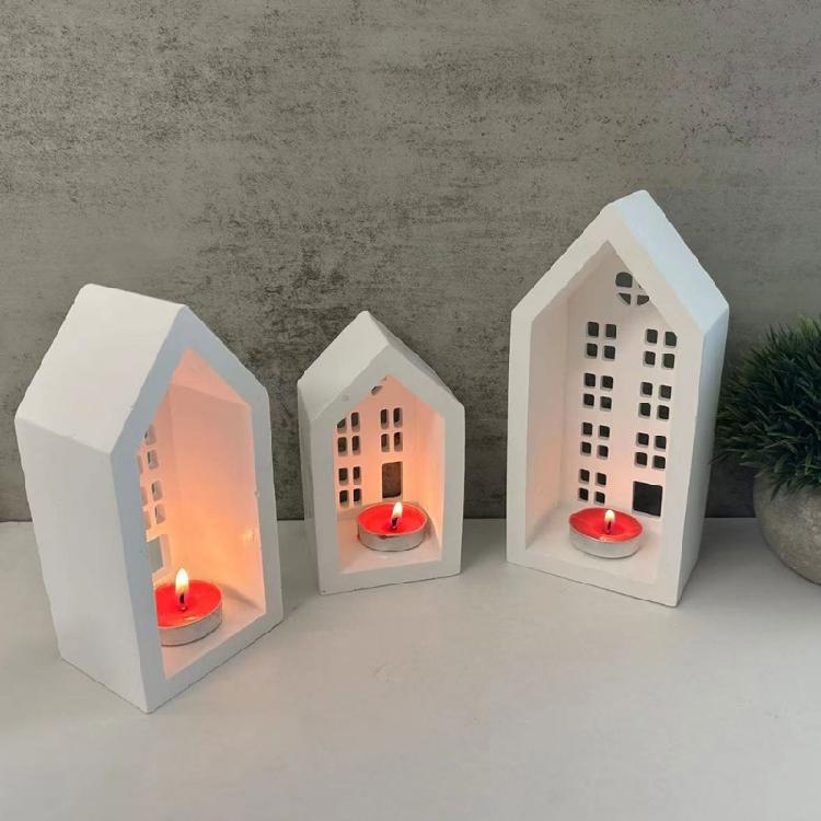 DIYs Castings Molds Candlestick Candle Holder Silicone Handicraft Molds 3D House Tealight Holder Molds Home Decorations