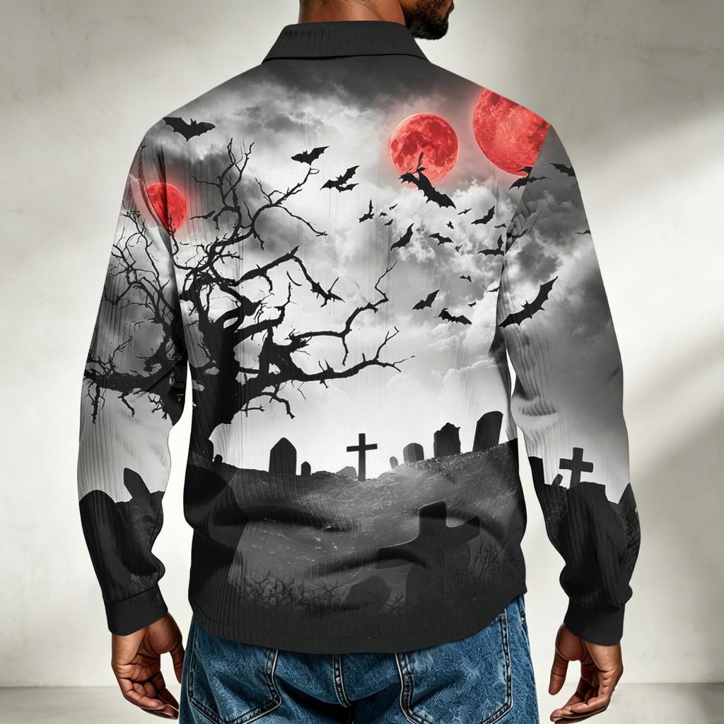 Men's Casual Halloween Print Long Sleeve Shirt Loose Fit