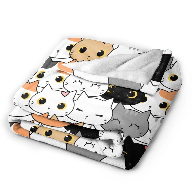Cute Cat Kitten Cartoon Doodle Throw Blanket Ultra Soft Cozy Fleece Blankets Portable Lightweight Flannel Blanket for Bed Sofa