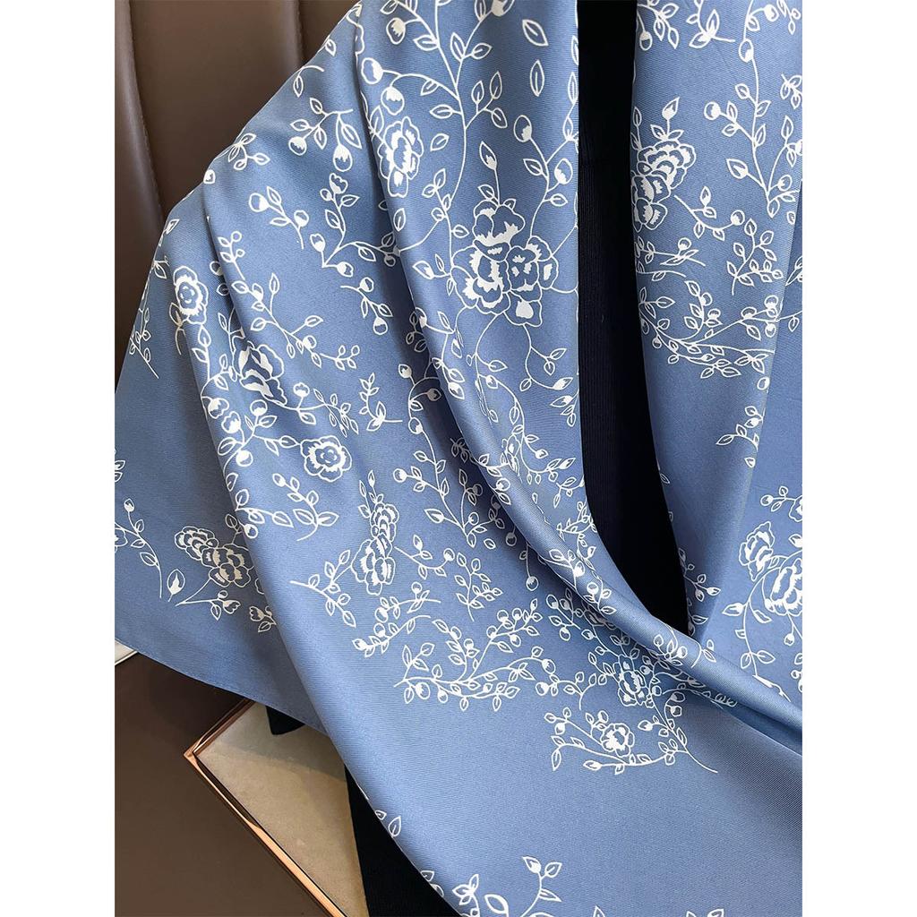 Summer Luxury Square Silk Scarf Women Satin Print Hijab Scarves Pareo Bandana Female Shawl Wrap Headband Foulard 90*90Cm