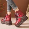 Fashion GKTINOO Handgefertigte Damenstiefel aus echtem Leder Runde Zehenpartie Retro Keilabsatz Stiefeletten Print Plateau High-Heel-Stiefel