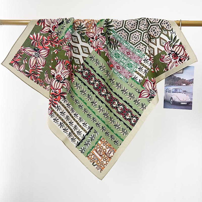 Retro ethnic style cotton small square scarf silk scarf spring and summer new fashion versatile stacked waist scarf decorative headscarf scarf