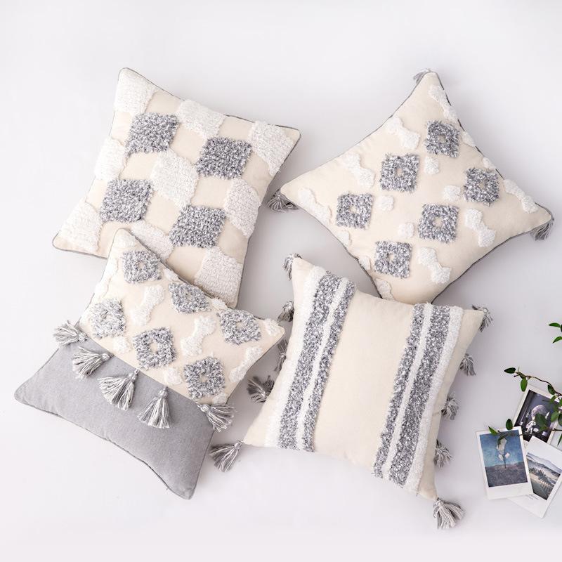 Home Decoration Ethnic Style Cushion Bedside Ins Moroccan Lace Tassel Tufted Pillow Cover