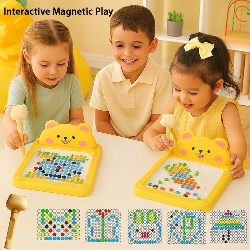 Cartoon Magnetic Drawing Board, Bear Dot Art Design, ABS Cartoon, Interactive Bead Pen Art with Pattern Guide, Home Creative Board
