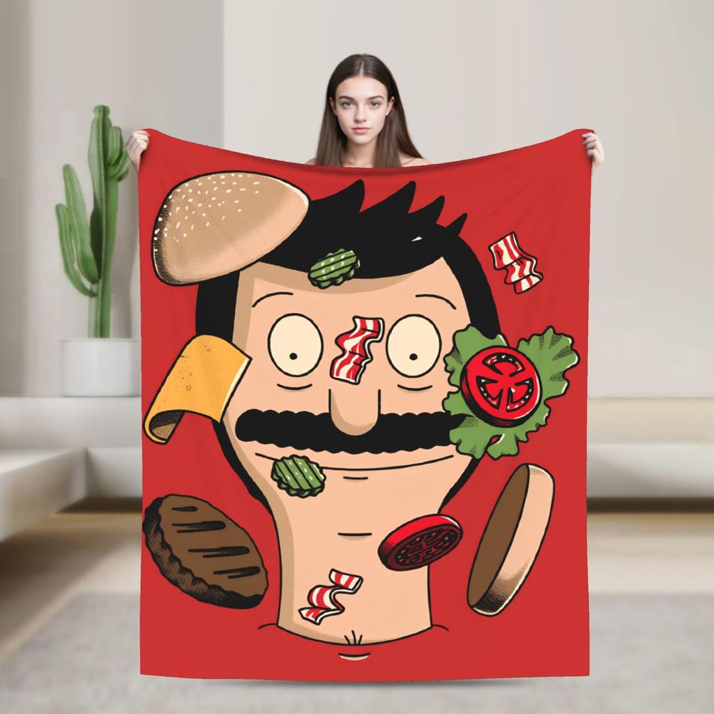 Super Warm Blankets Camping Anime Bobs Funny B-Burgers Throw Blanket Movie Flannel Bedspread For Home Decor Trend Sofa Bed Cover
