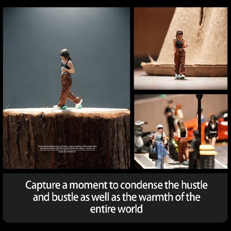 Realistic Coffee Girl Figure Model 1:64 Scale Hand Painted Miniature Figures for Dioramas Props,Photography Collector