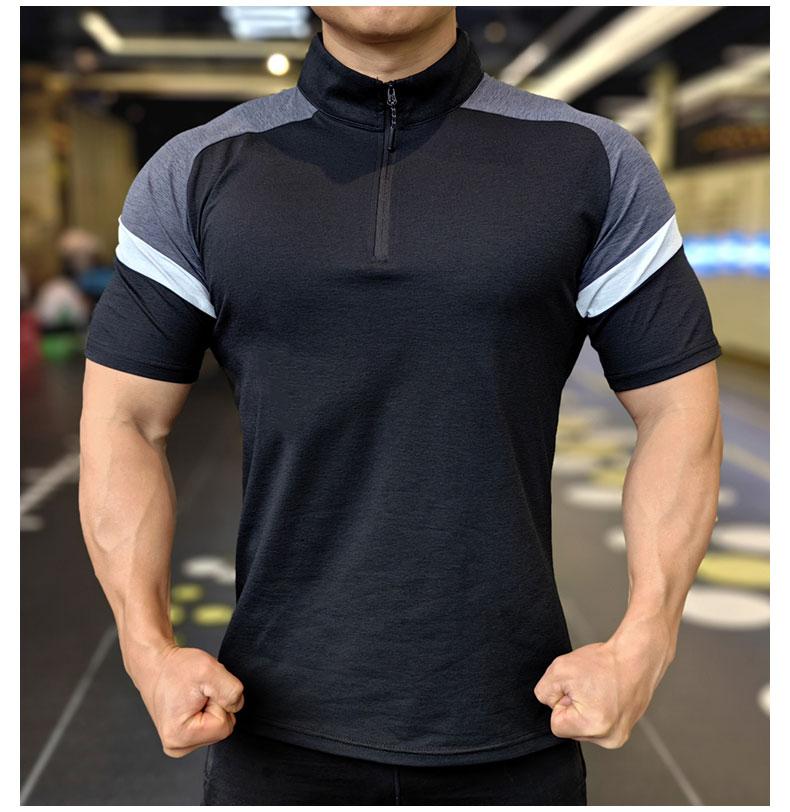 Herren Fitness Laufen Halb-Zip Trainingsbekleidung Sommer Hohe Elastizität Slim Fit T-Shirt Outdoor Wandern und Trekking T-Shirt Muskeleng