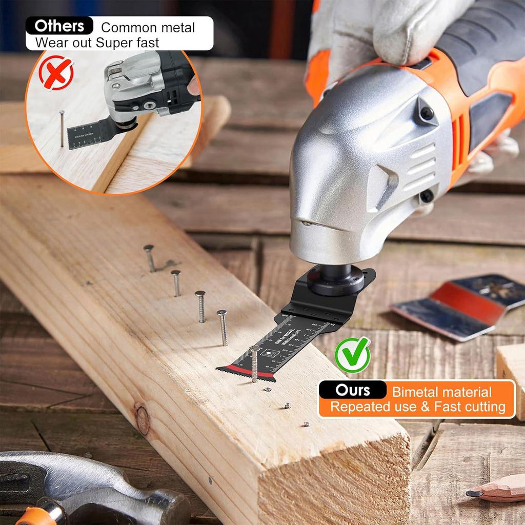 20-Piece Universal Oscillating Tool Blade Set: Bi-Metal, Super Long Arc Teeth for Cutting Wood & Metal.