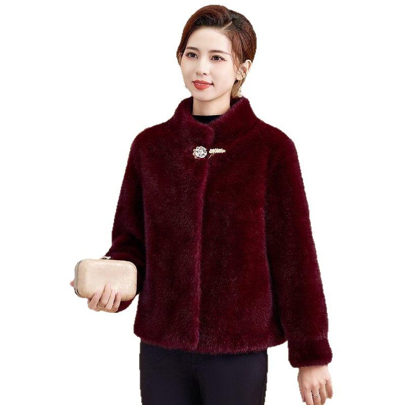 Winter neue Mutterkleidung mittellange Kunstmink-Pelzjacke Stehkragen Pelz integriert kurz Damenbekleidung