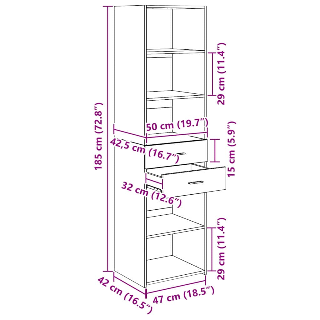 Highboard Reclaimed Wood 50 x 42.5 x 185 cm Particleboard
