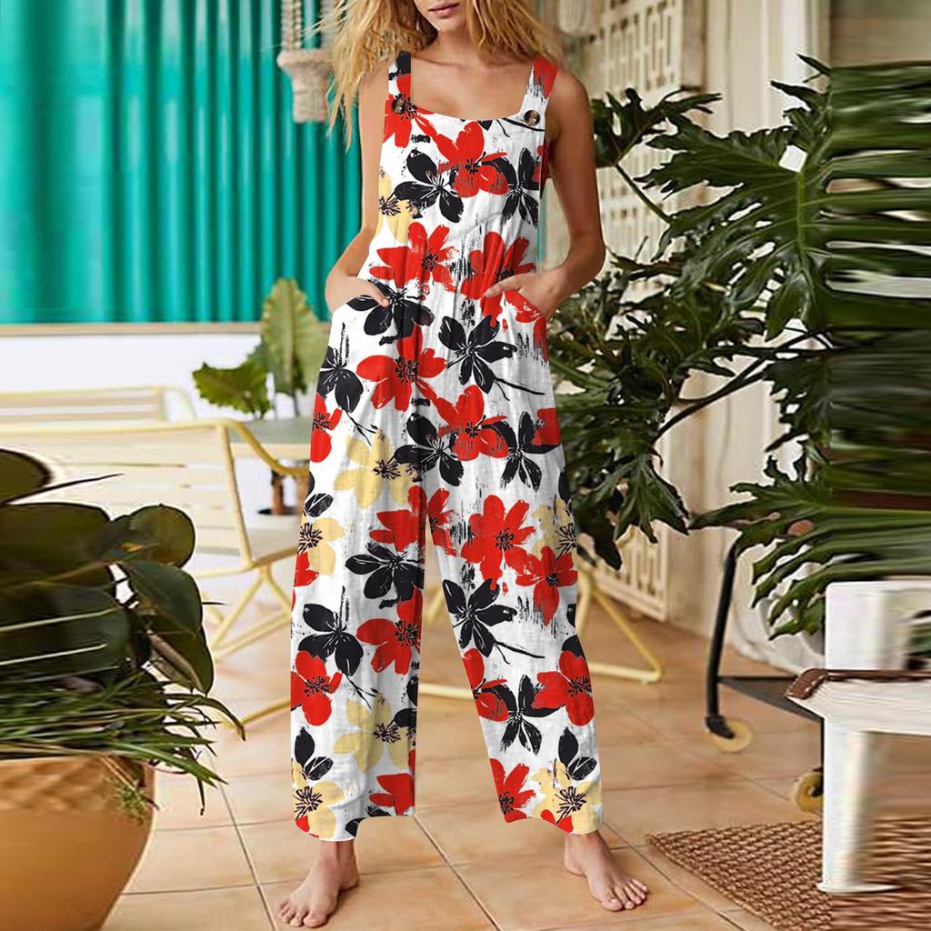Women’s Casual Sleeveless Jumpsuit With Printed Jumpsuit, Fashionable And Loose Jumpsuit