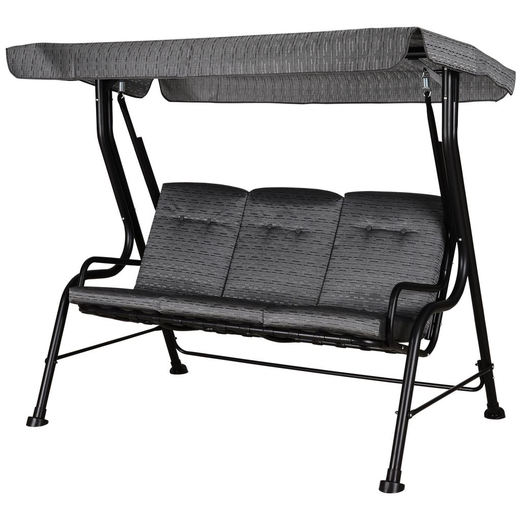 Swing Bench, 3-Seater Garden Swing, Adjustable Canopy, Textilene Gray 200 x 120 x 170 cm