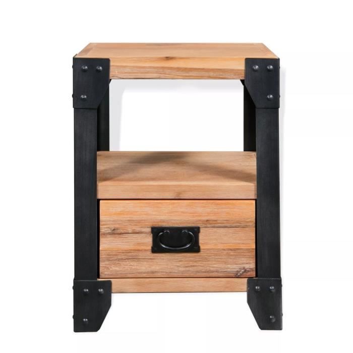 Table de chevet - vidaXL - Bois d'acacia - Acier - 40 x 30 x 54 cm - 1 tiroir et 1 étagère