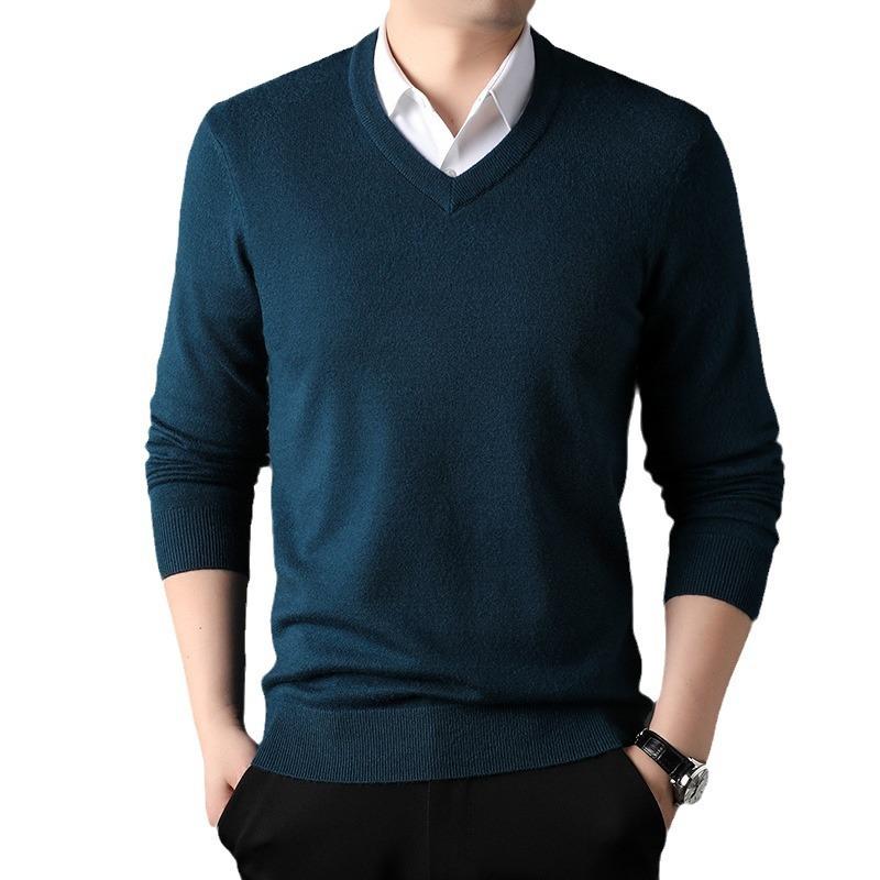 Men S Winter Thick V Neck Long Sleeve Pullover Knit Sweater
