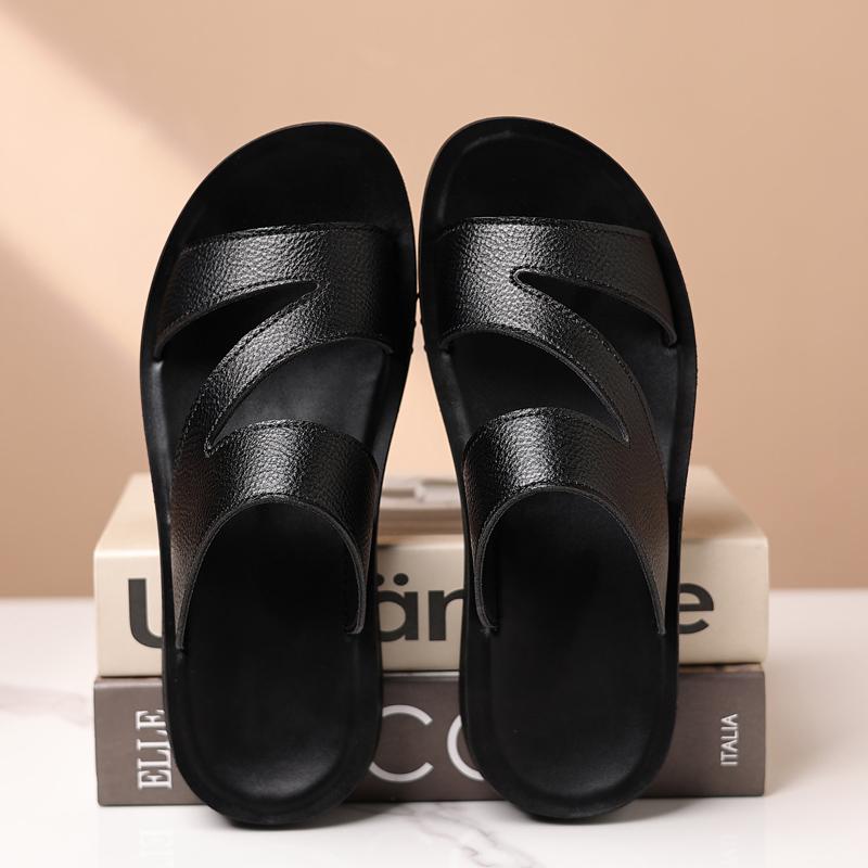 Fashion All-match Summer Men's Slides Simple Man Casual Leather Beach Shoe Non-slip Casual Slippers Outdoor Sandalias Garden Half Drag