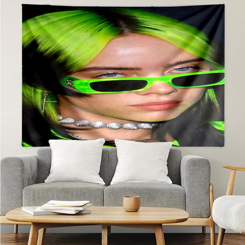 Billie-Eilish Print Tapestry, Backdrop, Easy Setup, Ideal for Bedroom, Office & Living Room, with Aesthetic Wall Hanging Decor.