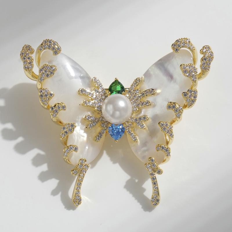 Bo Xin Yun Luxury Natural Shell Mother-of-Pearl Butterfly Brooch for Women, European American Style