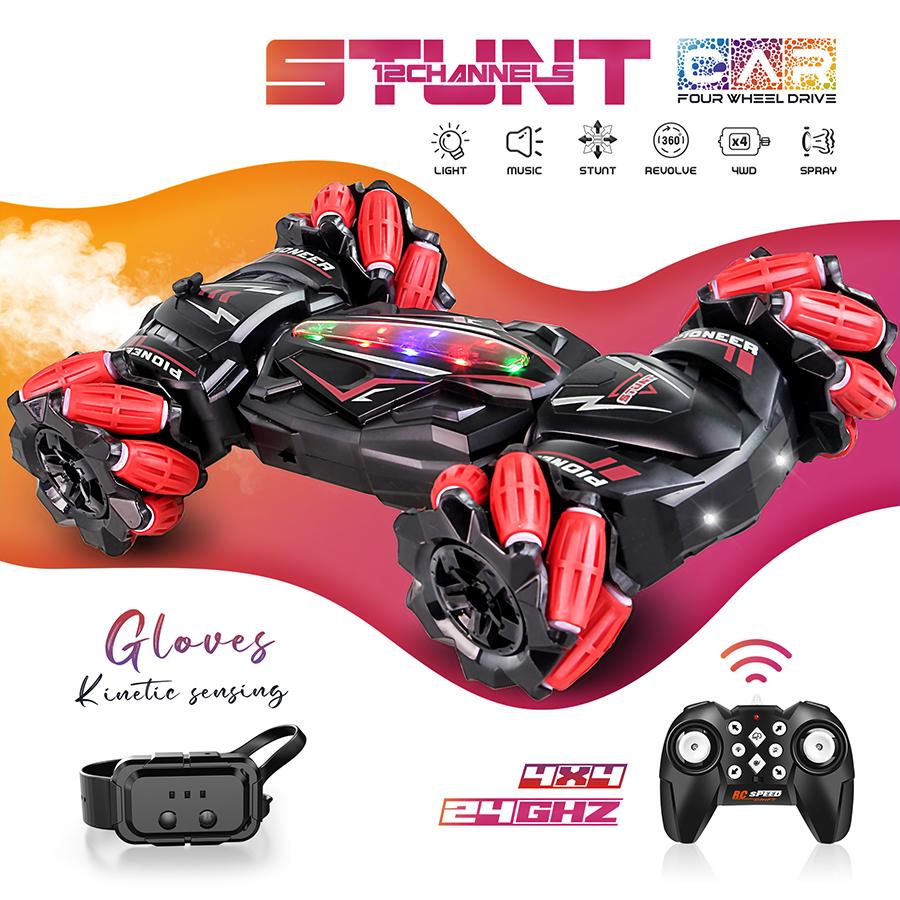 2.4g Four-Wheel Drive Spray Remote Control Stunt Car Colorful Led Light Gesture Sensor Independent Control Sound and Light Cool