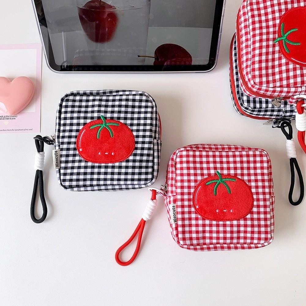 Cloth Checkered Fruit Plaid Stationery Bag Tomato Pen Bag Pencil Pouch Girl Kids Children