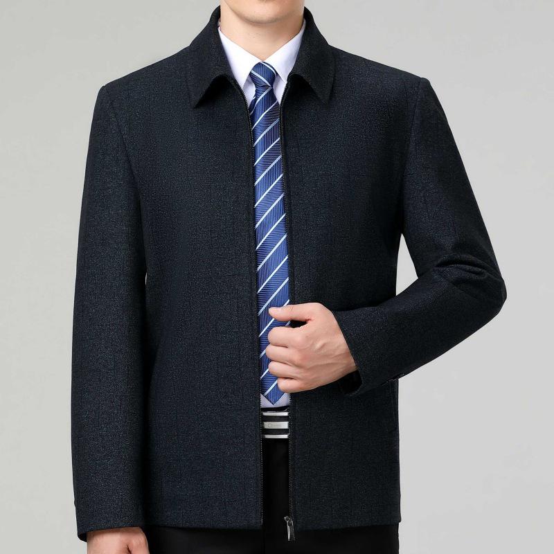 Men's Business Casual Autumn Wool Jacket - Non-Iron, Lapel Coat for Middle-Aged Dads