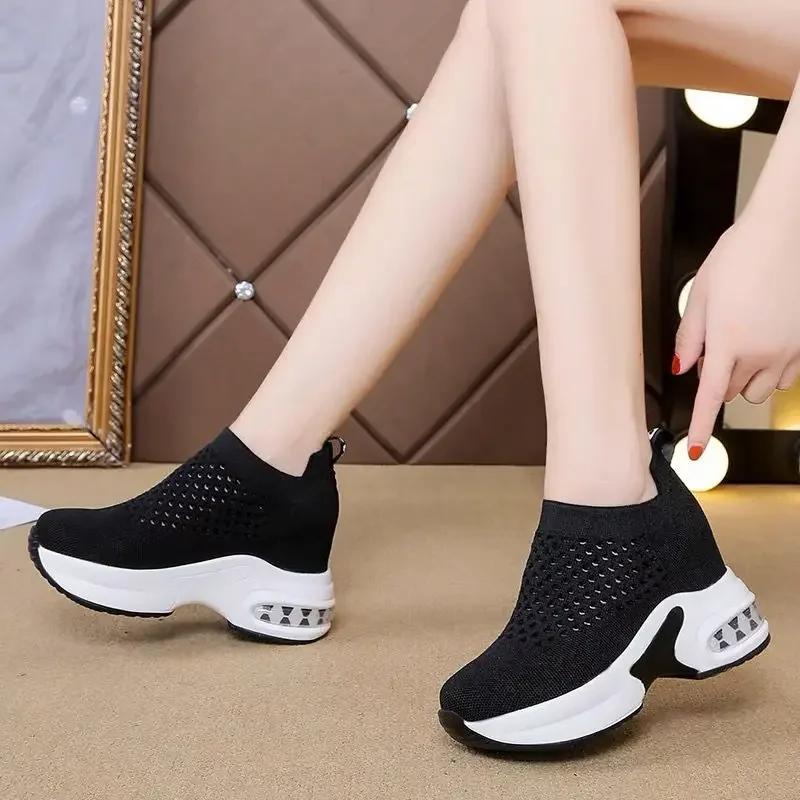 Módní dámské prodyšné ležérní tenisky na platformě, pohodlné dámské vulkanizované boty, lehké klínky, nazouvací zapatillas