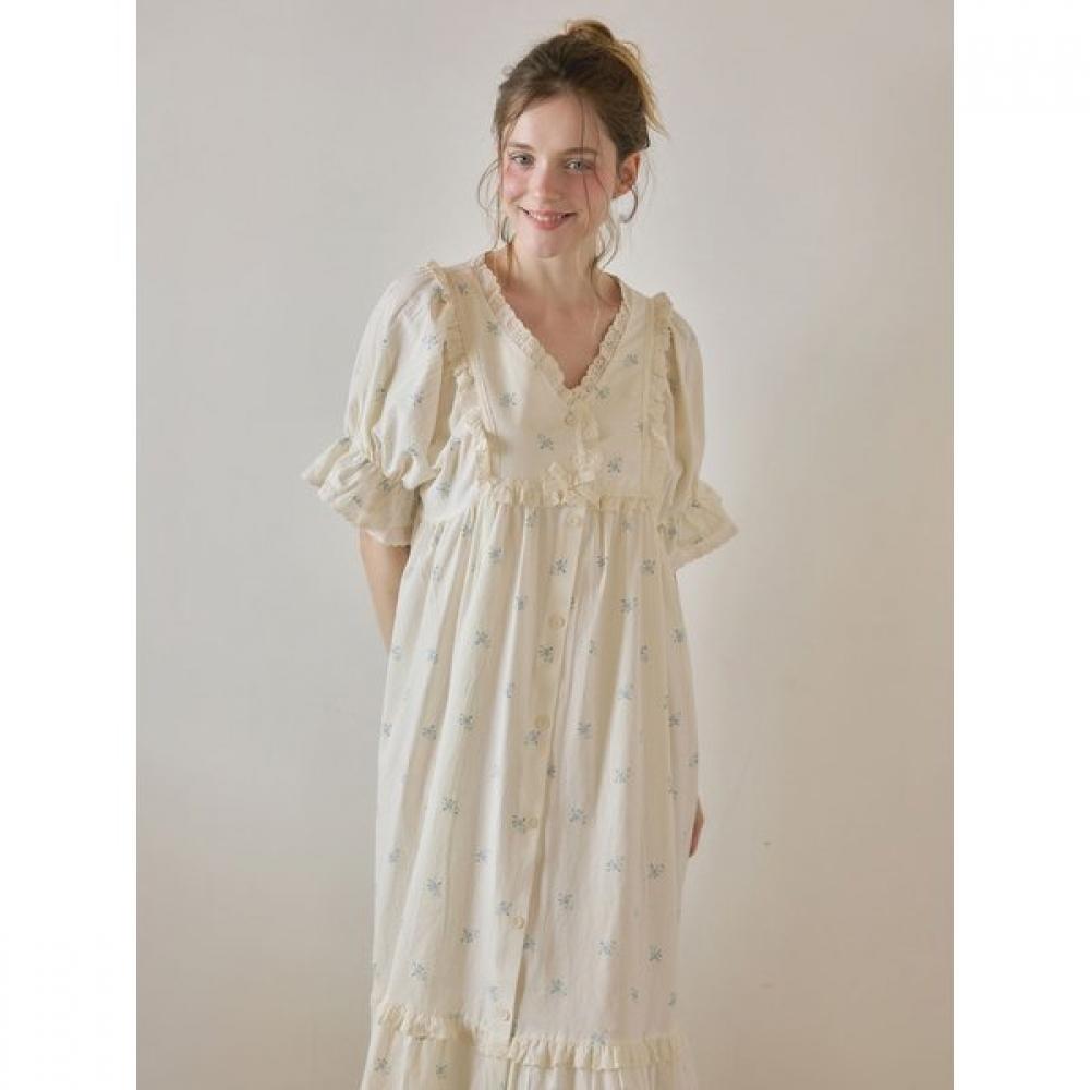 Lunaluz Women Demari Cotton Short SleeVe V Neck Dress Pajamas