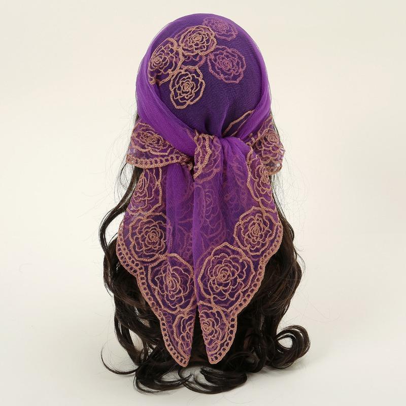 * CM Popular Embroidered Square Scarf Decorative Silk Scarf Fashionable Versatile Rose Bag Headscarf