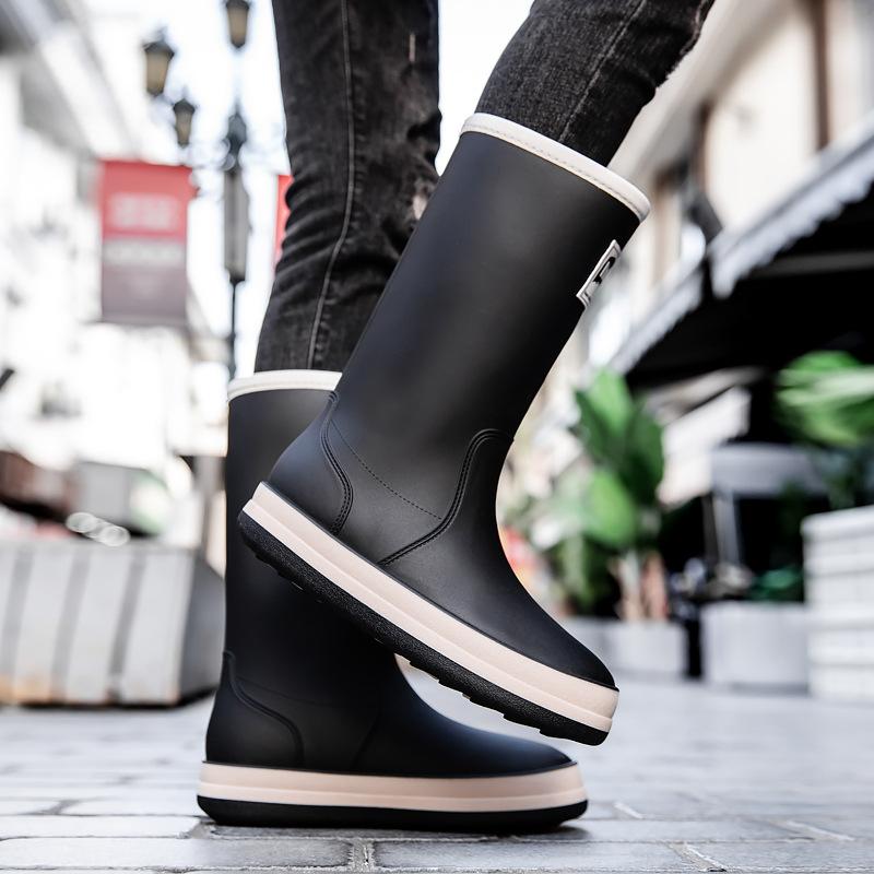 Rain shoes men's and women's non-slip waterproof shoes fashion rain boots velvet thermal rubber shoes kitchen work water boots long rain boots