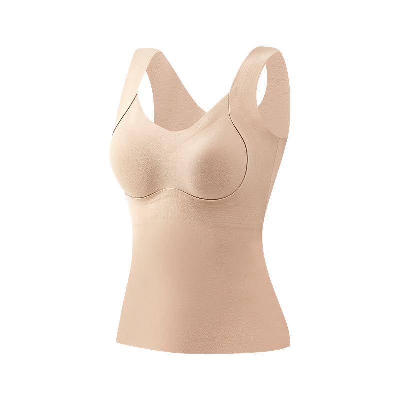 

Womens Thermal Vest Built In Bra Braless Heattech Seamless Layering Winter Top 2XL бежевий