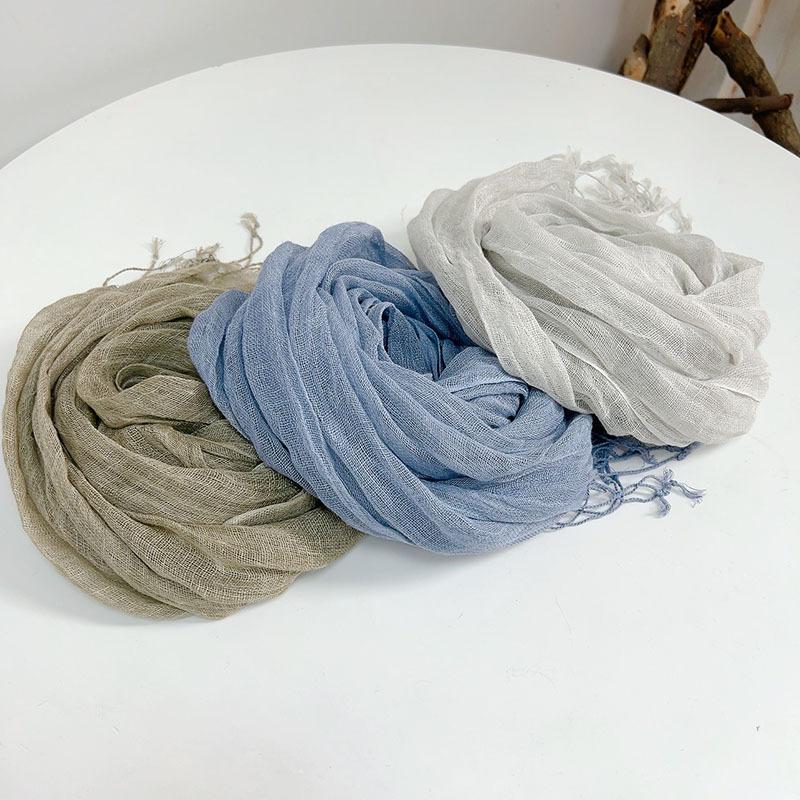 Japanese Retro Solid Color Linen Scarf Mori Girl Literary And Versatile Breathable Shawl Neck Protection Shawl Silk Scarf Sun Protection