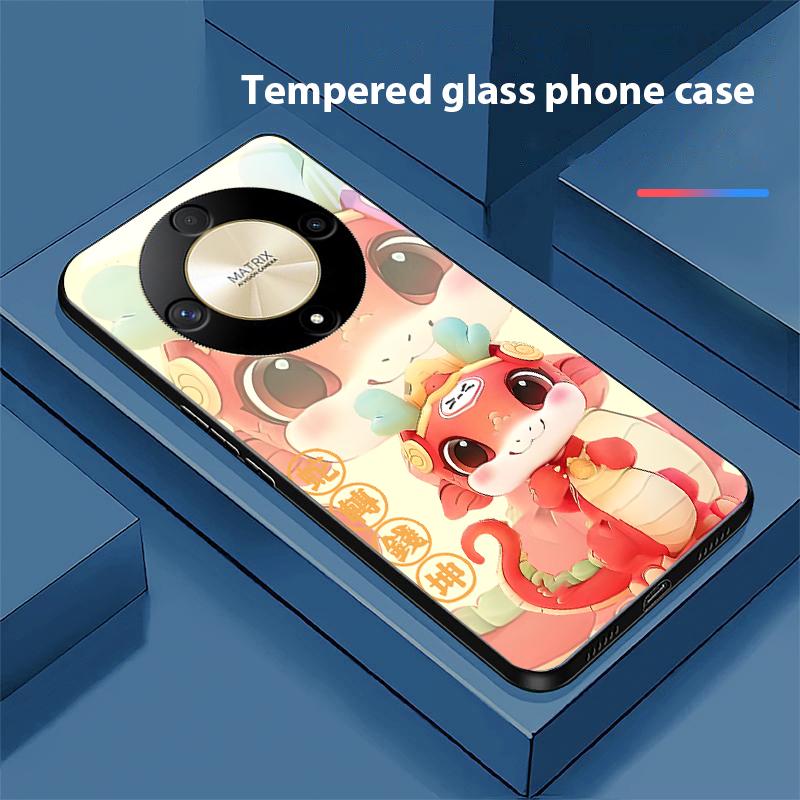 

New Cartoon Snake For Honor Magic 6 50 70 90 Lite X7b 200 Pro Nova 10 Nova 5T X6 P30 Pura 70 Ultra Tempered Glass Phone Case For honor X6