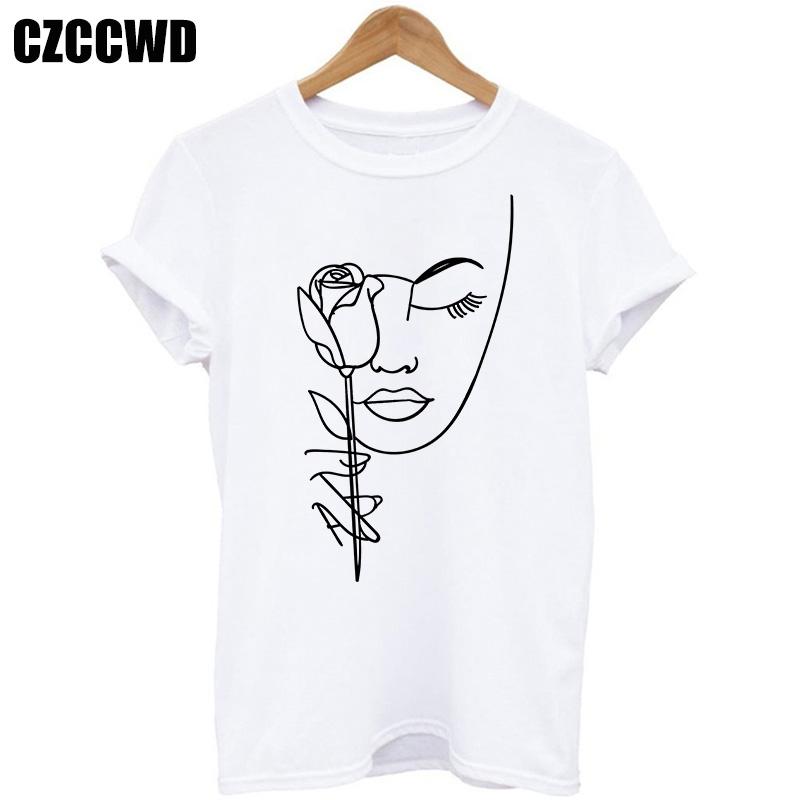 Flowers Face Abstract Simple Women Tshirt High Elasticity Casual Funny T Shirt Gift For Lady Yong Girl Top Tee Drop Ship Tshirt