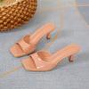 Square head thin heel fish mouth fashion sandals wish new one-character open-toed high-heeled slippers women's summer large size