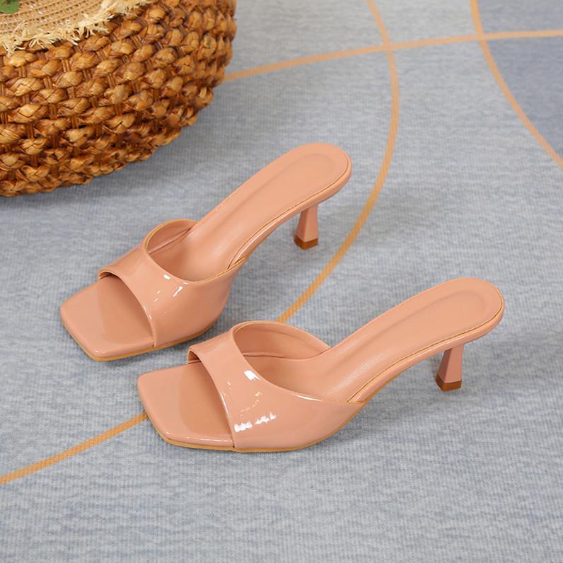 Square head thin heel fish mouth fashion sandals wish new one-character open-toed high-heeled slippers women's summer large size