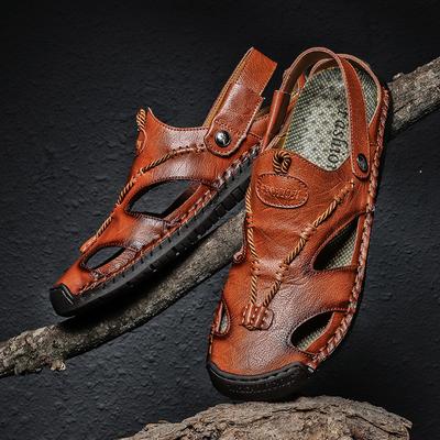 Men's Sandals Plus Size Dual-Use Authentic Leather Toe Box Driving Outdoor Fashion Beach Outdoor Wear Personalized Sandals
