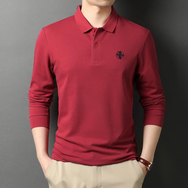 Long-Sleeved T-shirt Men's Lapel Men's Polo Shirt Solid Color Trendy Middle-Aged Autumn and Winter Dad Top Bottoming Shirt Men