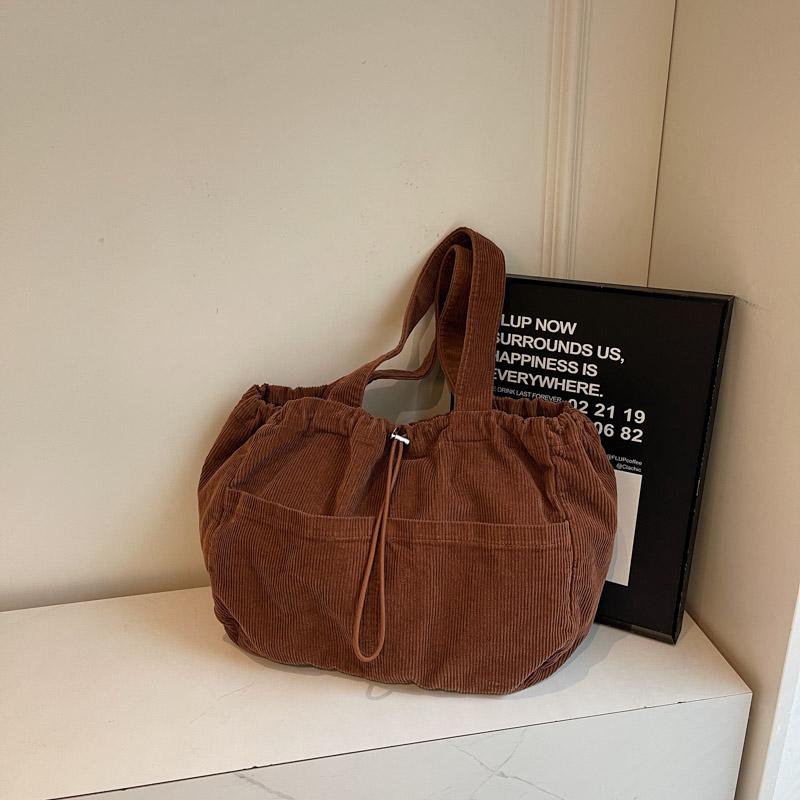 Women's Large Capacity Corduroy Handbag Drawstring Shoulder Bag Tote Bag