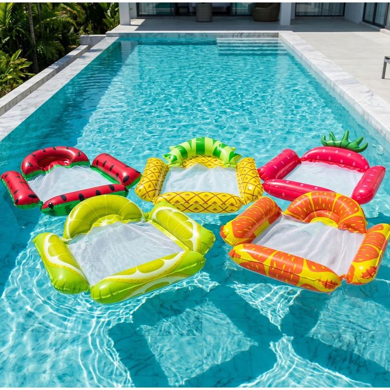 Foldable Fruit Print Floating Water Hammock Lounger Inflatable Pool Float Bed Chair for Summer Home Swimming Pool Lake Beach