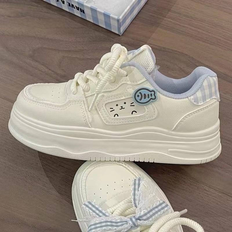 Chaussures Blanches Pain pour Filles Automne 2025 - Baskets Décontractées Sportives Mignonnes et Polyvalentes pour Enfants Moyens et Grands