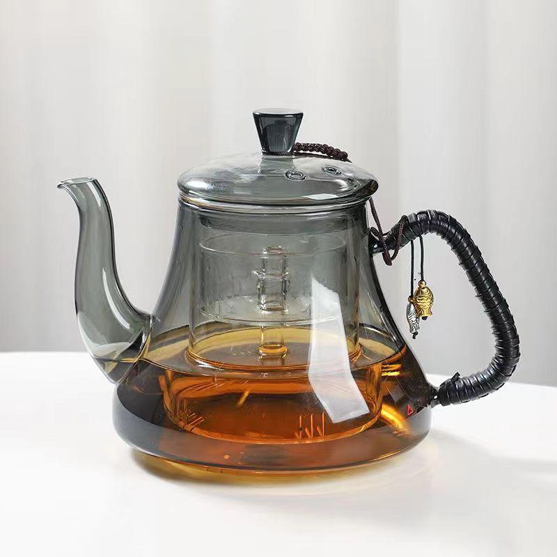 

High Borosilicate Glass Tea Pot with Large Capacity, Gray Transparent, Integrated for Boiling and Brewing Tea, Single Pot