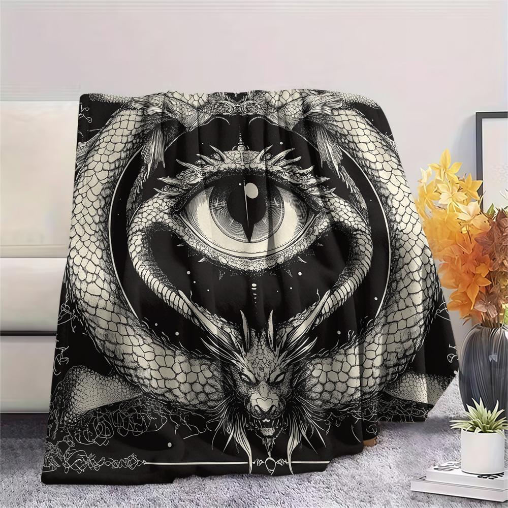 Dragon Symbols  Print Flannel Blanket, High quality Comfortable for All Seasons, Home Decor, Warmth and Comfort