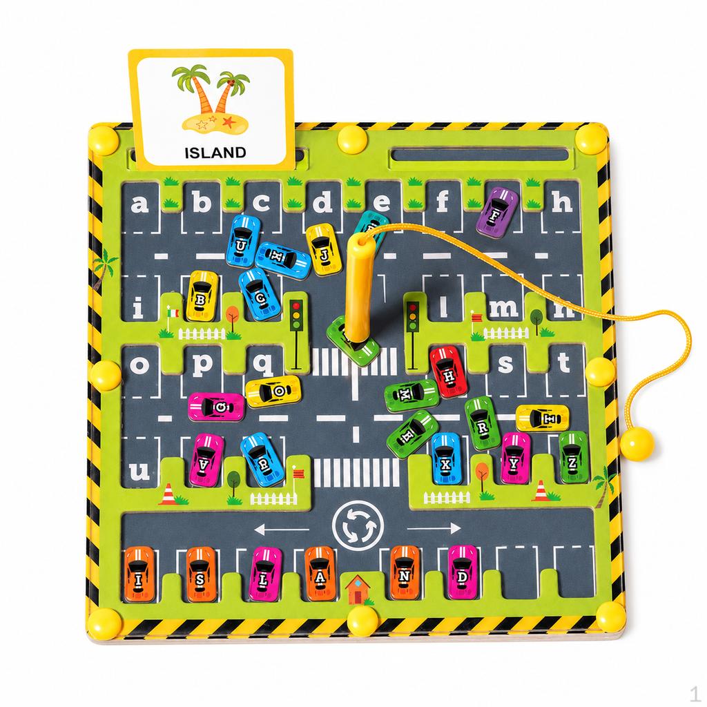 Wooden Kids Car Parking Maze Game Early Education Toy Bead Labyrinth Pen Training Puzzle