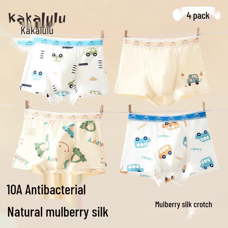 Silk Antibacterial Crotch Boys  All-Cotton Boxer Briefs, No-Ride-Up Shorts, Medium/Large XXXL - 150